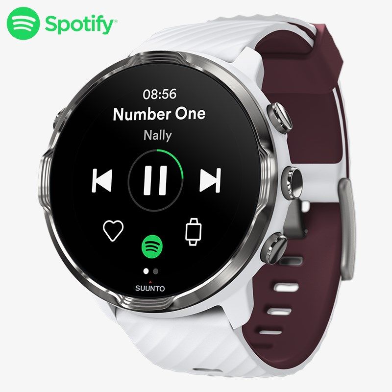 ss050380000 suunto 7 white burgundy frontperspective spotify logo play 01